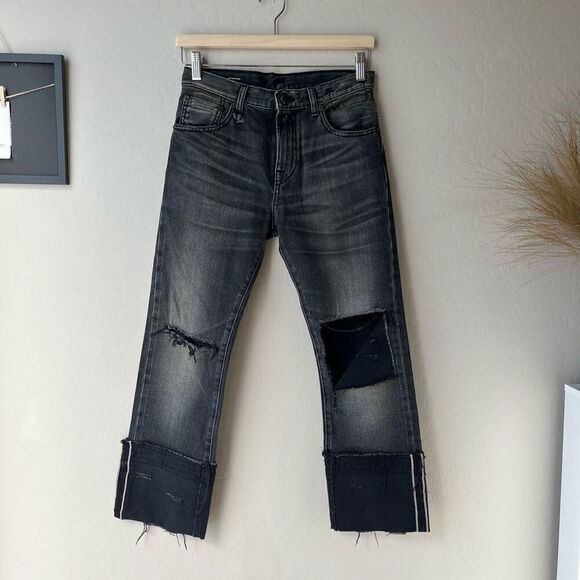 R13 Black Flare Wide Leg Jeans with Distressed Details - Picture 1 of 10